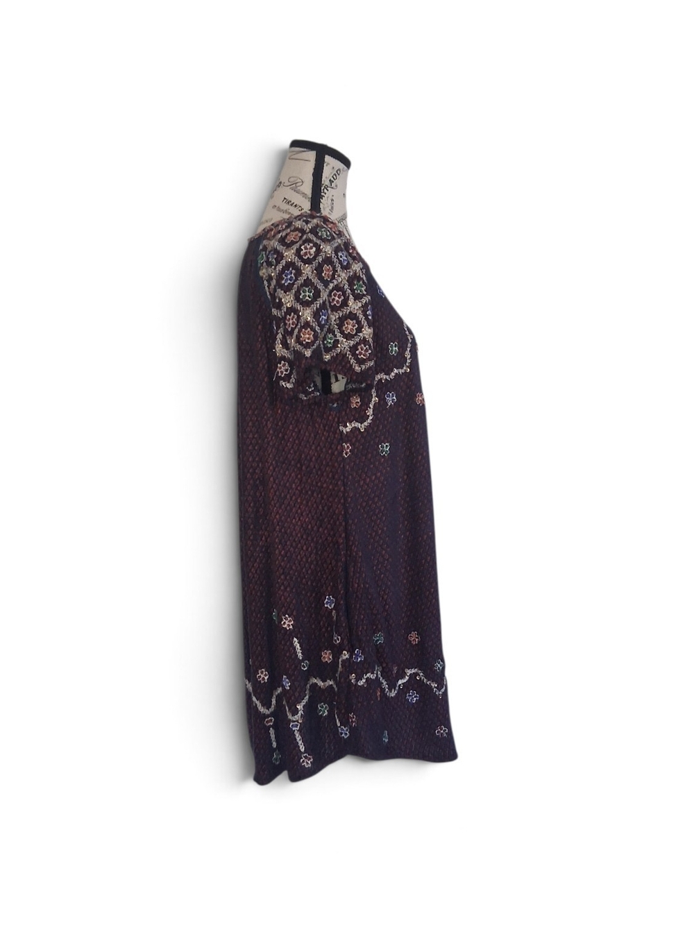 Free People Purple Orange Sequin Embroidered Shift Mini Dress Size S Boho - Picture 3 of 5
